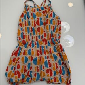 Girls Sleeveless Bubble Romper in Red, Blue & Mustard Numbers Print